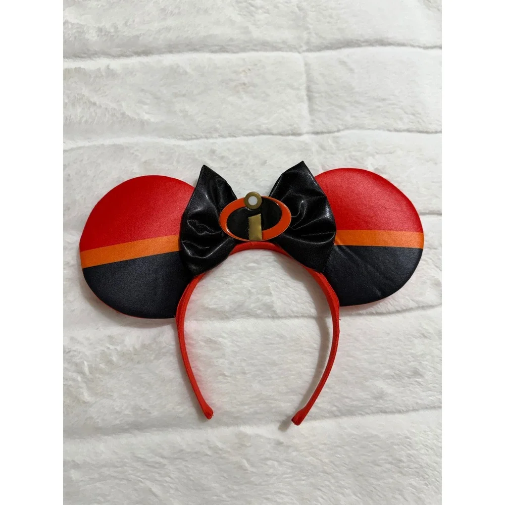 Disney Pixar The Incredibles Ear Headband Red Black Logo Bow Costume Accessory